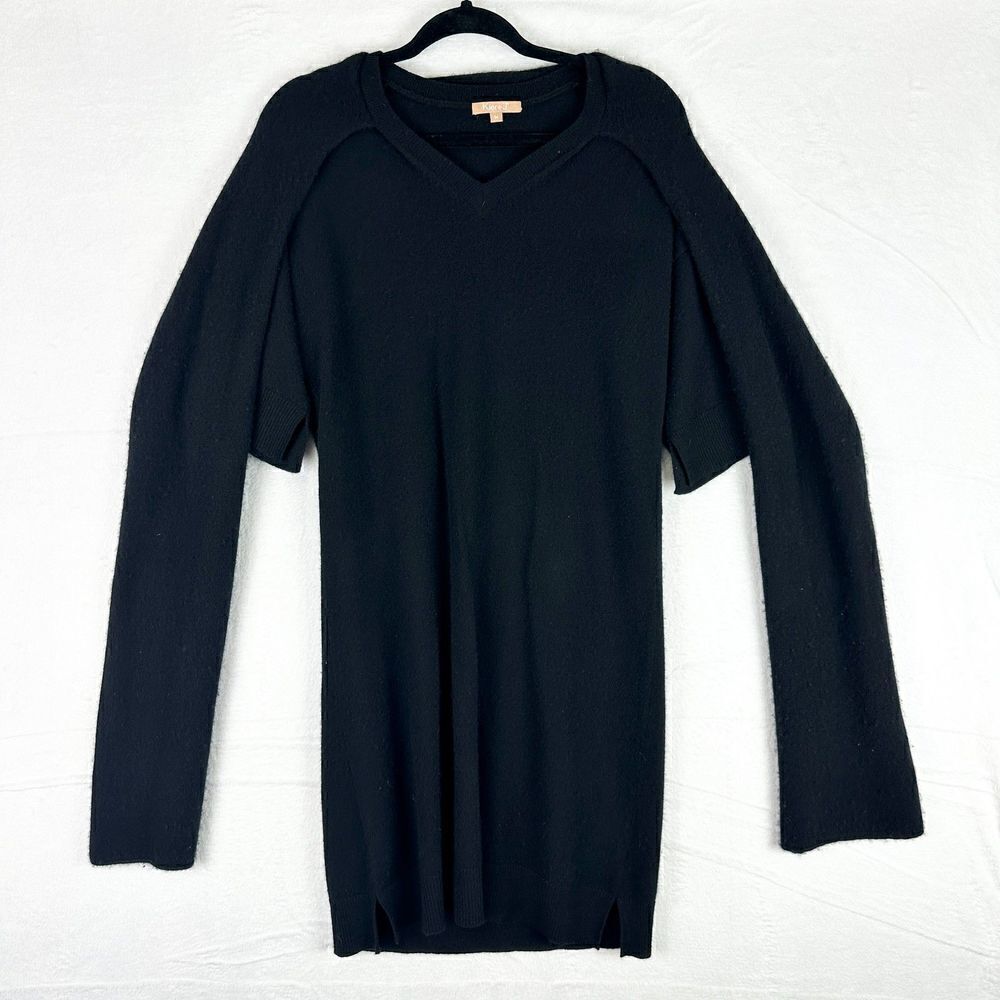 Kier + J Cashmere V-Neck Scarf Dress Size Medium Black Knee Length